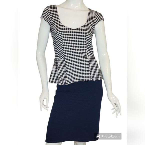 Anthropologie Post Tag Office Nautical Knit Peplum Cap Sleeve Form Fitted Y2K - Picture 9 of 15